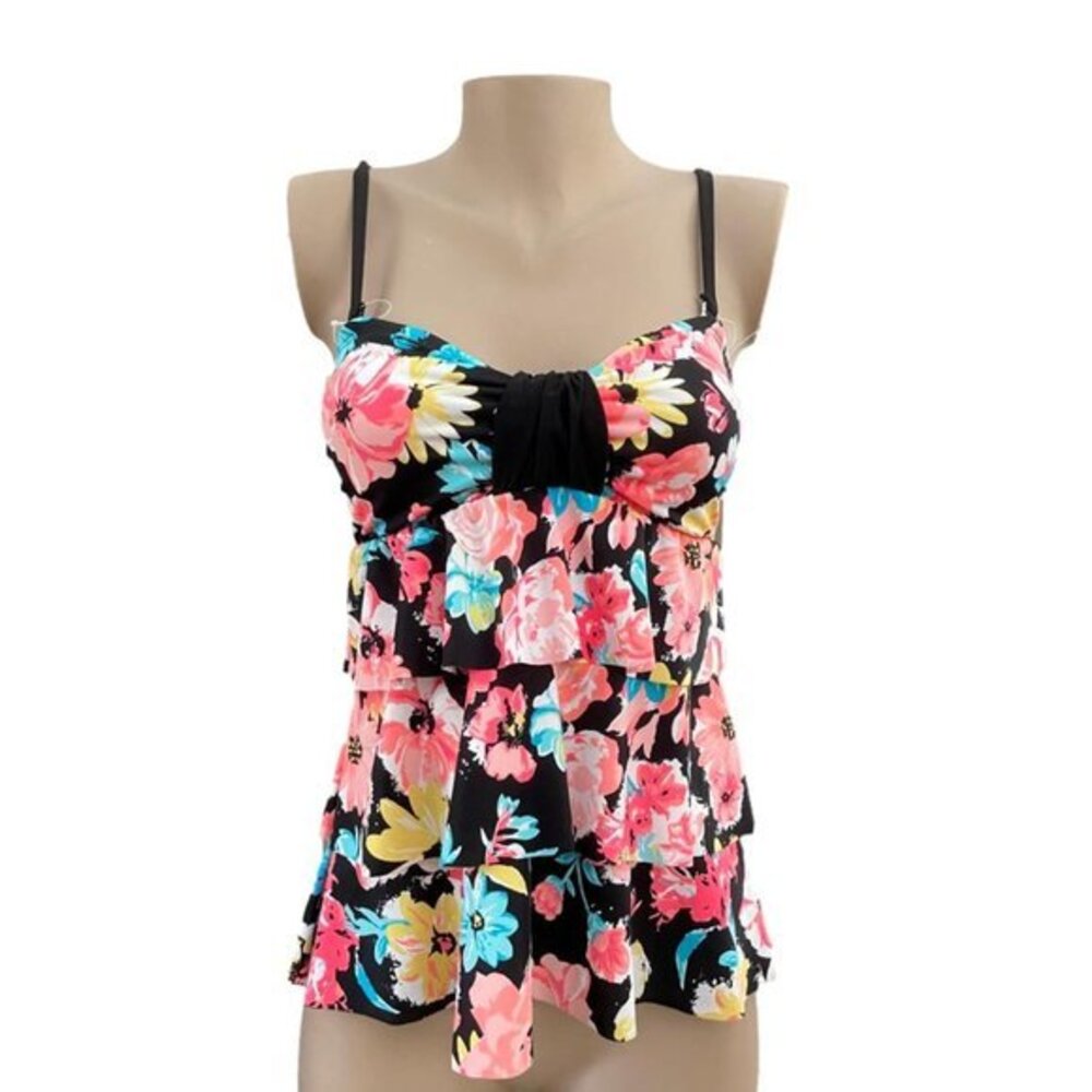 Floral Ruffle Convertible Tankini Top